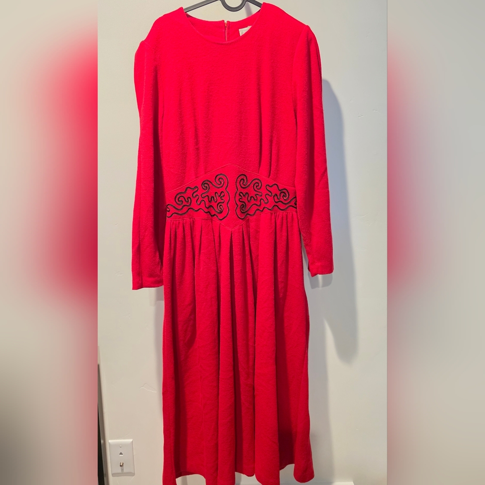 Kathie Lee Vintage Elegant Red Long Sleeve Dress